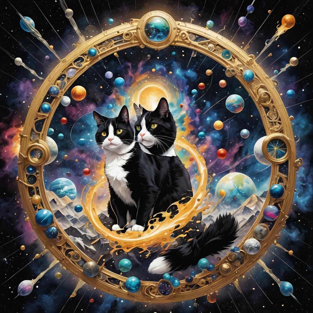 Cosmic Tuxedo Cat Soars Through Multiverse