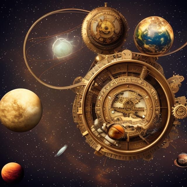 Steampunk Clockwork Globe Floating in Space