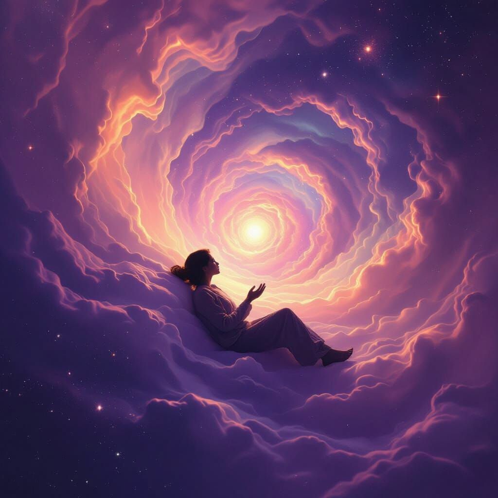 Solitary Figure in Violet Void with Cosmic Light