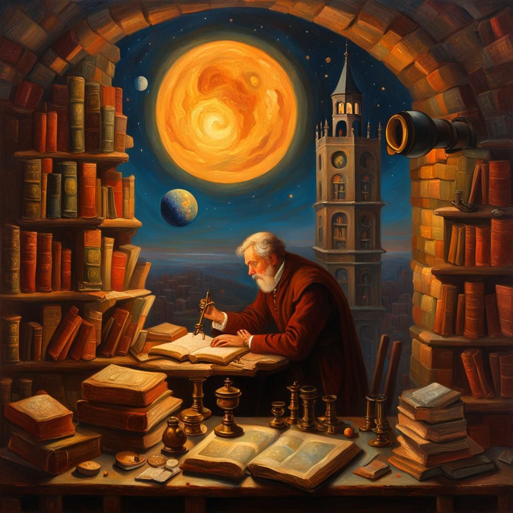 Astronomer in Tower: Romanticism Oil Painting