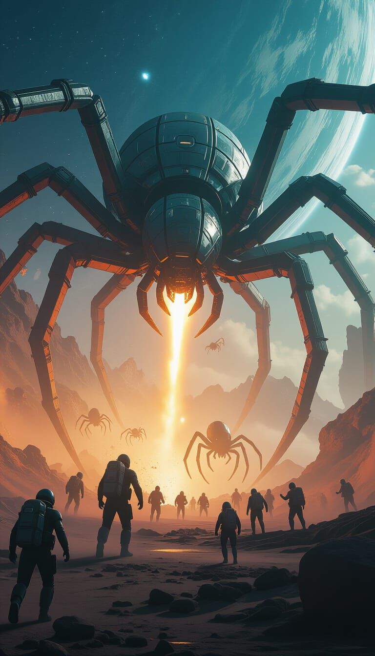 Giant Cyborg Spiders Invade From Deep Space