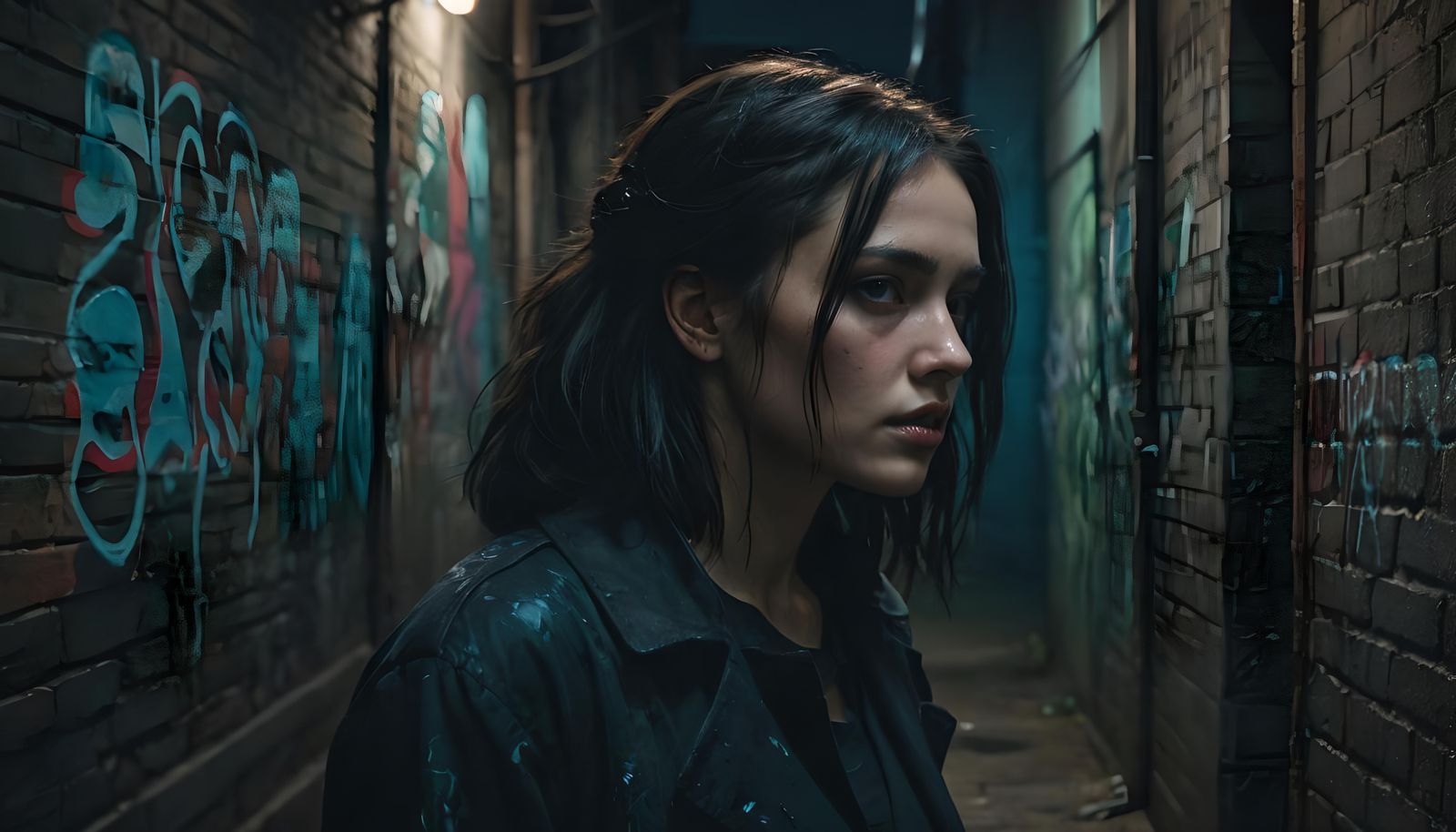 Hyperrealistic Graffiti Portrait of a Creepy Woman