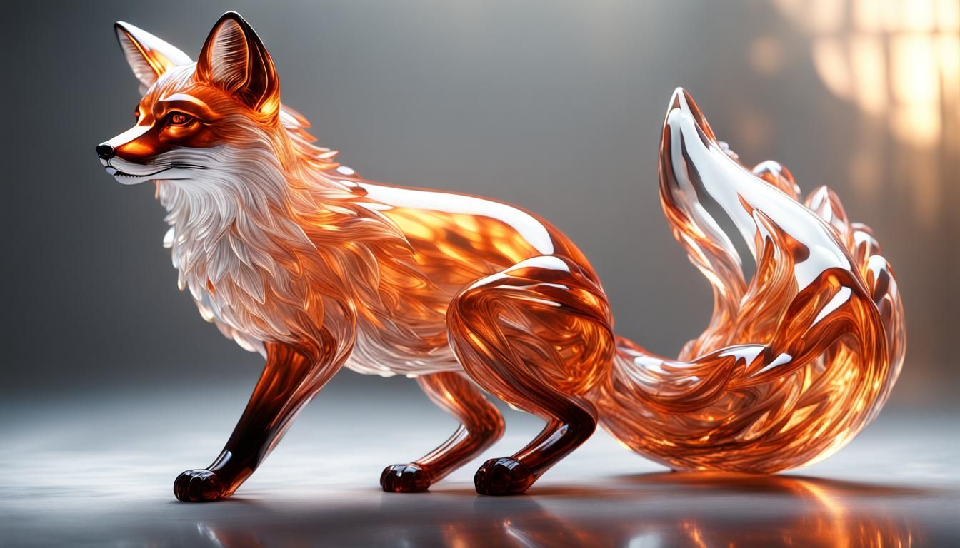 Crystal Glass Fox: 3D Photorealistic Render