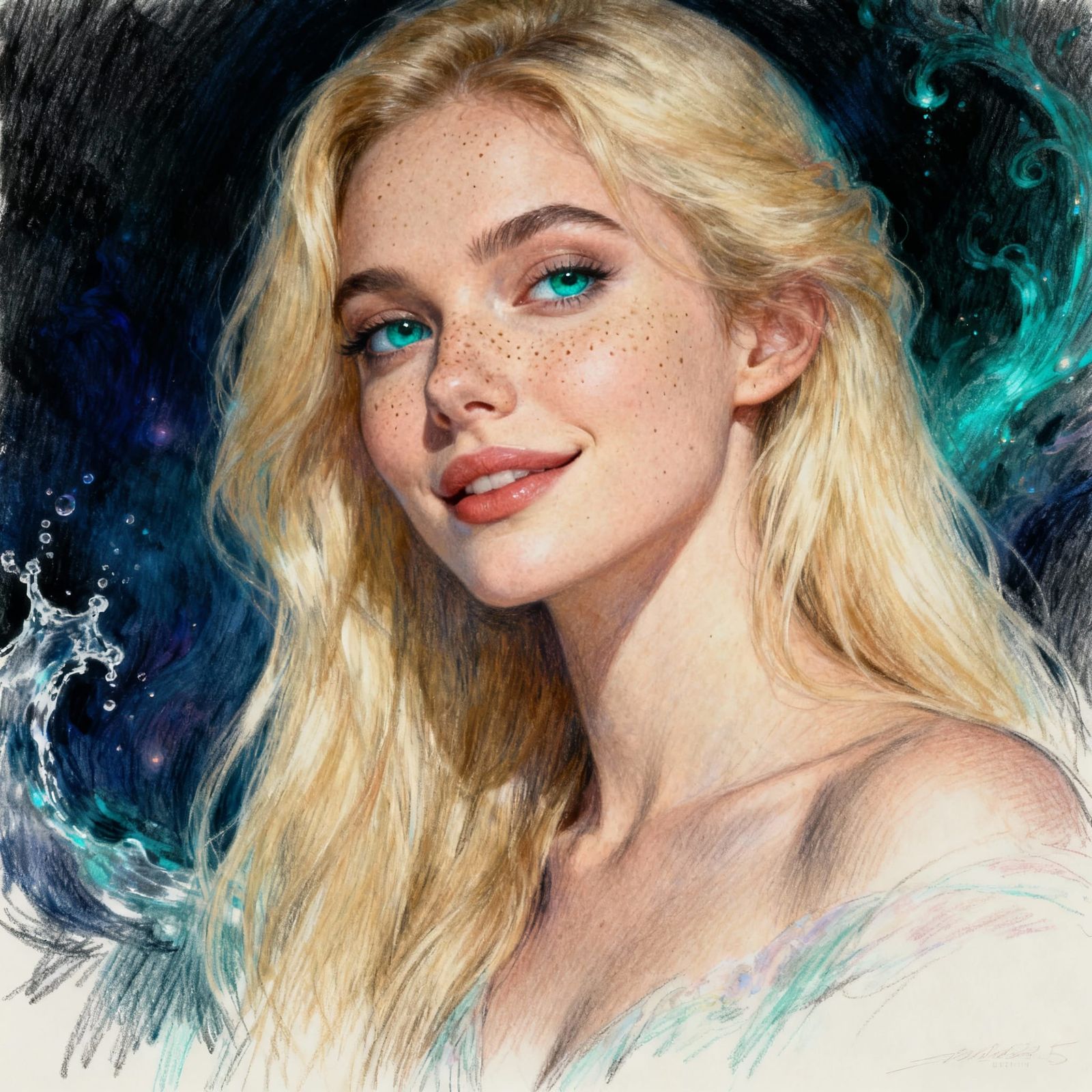 Pencil Sketch of a Glamorous Woman with Freckles