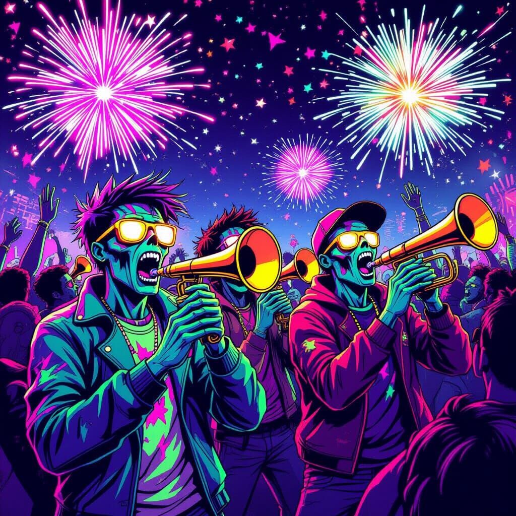 Zombies Celebrate New Year's Eve in Rave Style
