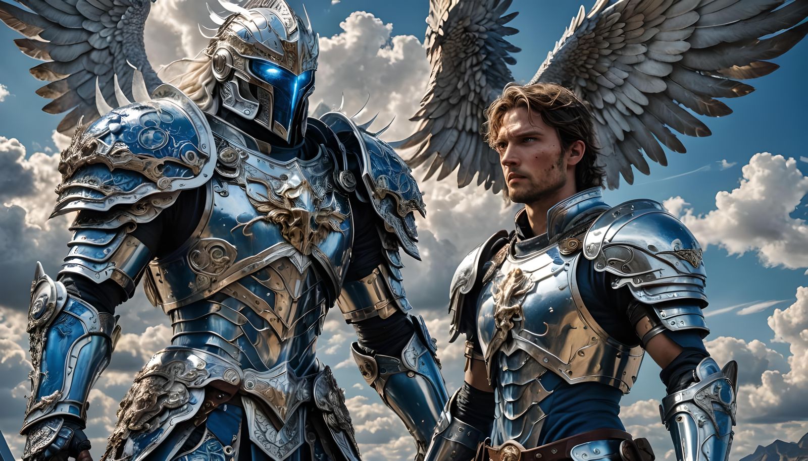 Celestial Warrior with Cyborg Head, Hyperrealistic Detail