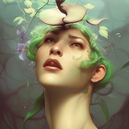 Orchid Woman: Surreal Digital Fantasy Portrait