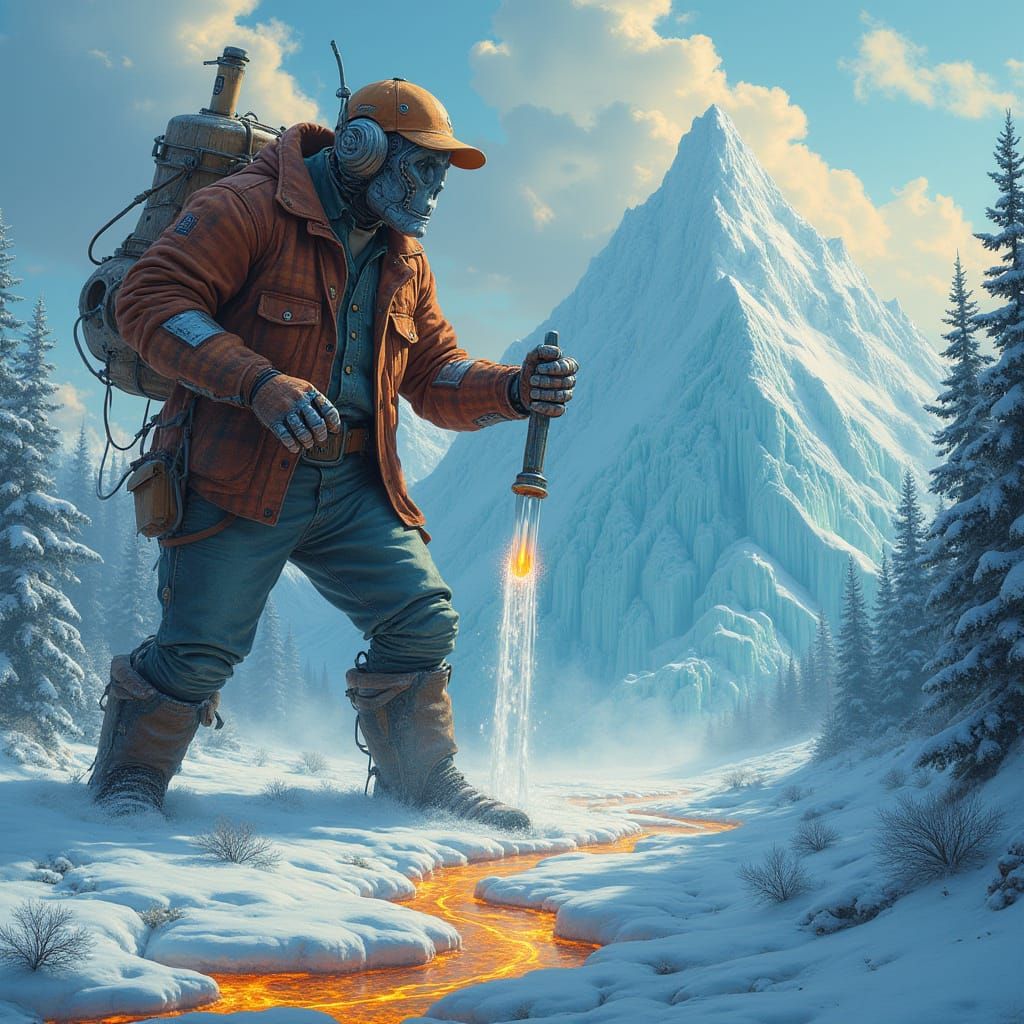 Robot Lumberjack Creates Ice Sculpture with Molten Metal