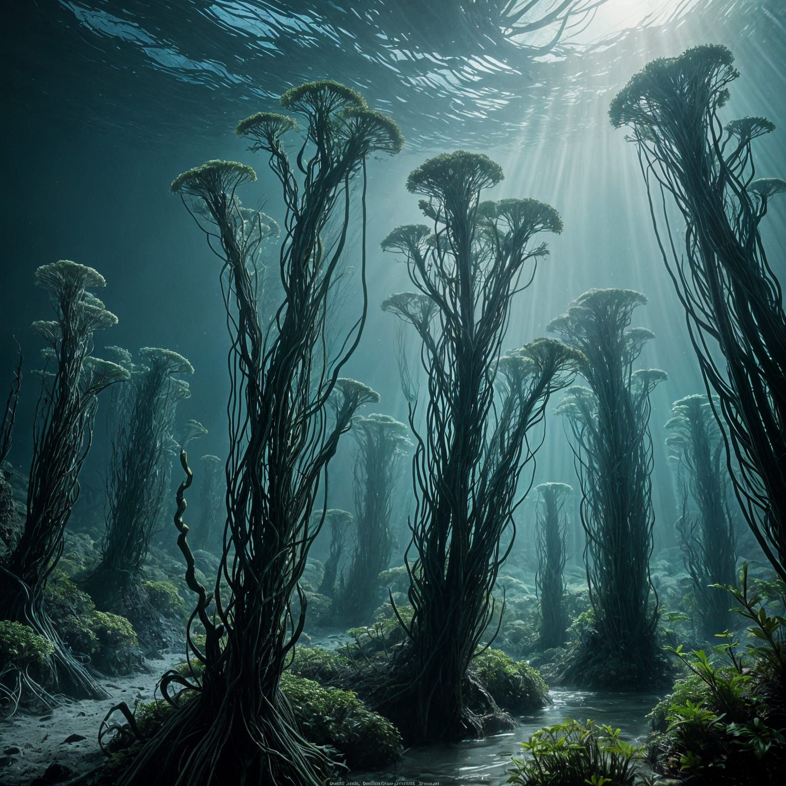 Futuristic Bioluminescent Kelp Forest on Alien Planet