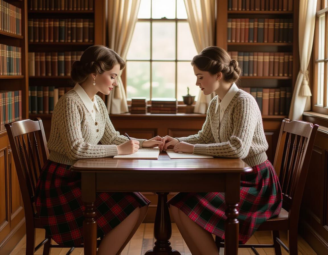 Women Reading in Library, Photorealistic Aesthetic