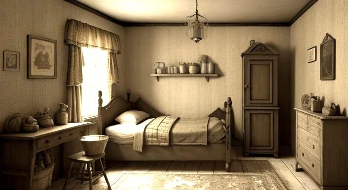 Photorealistic Child's Bedroom in Sepia Tone