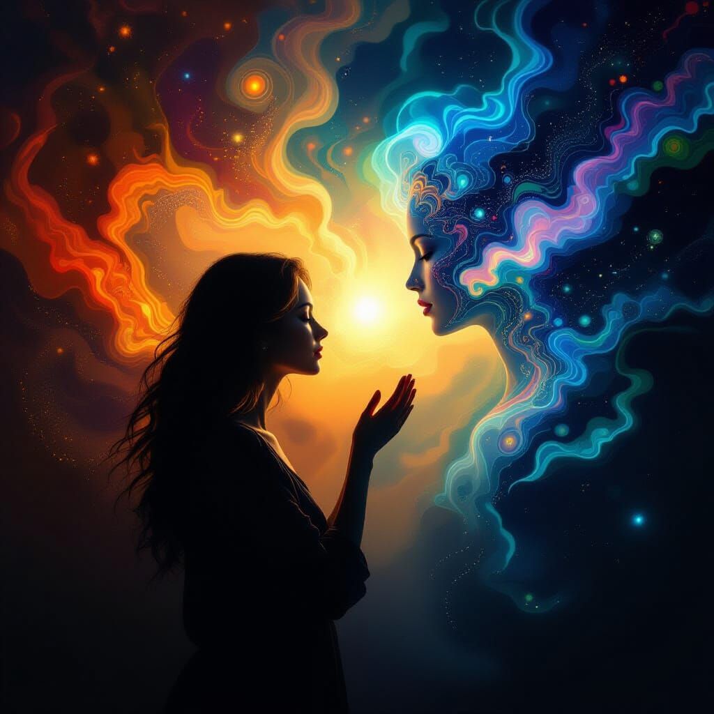 Woman Reaching into Void with Dual Light Sources