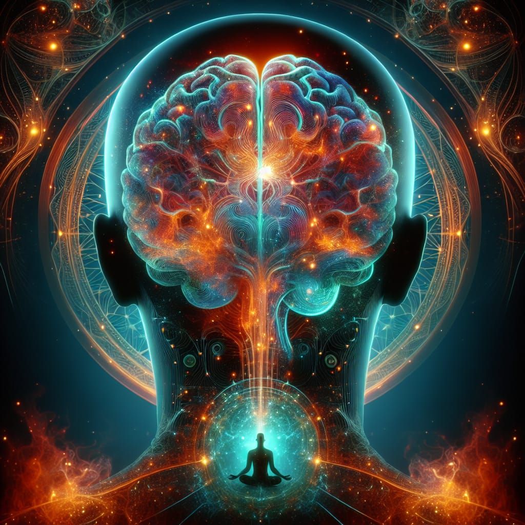 Brain Silhouette with Neon Witchcraft Art Nouveau