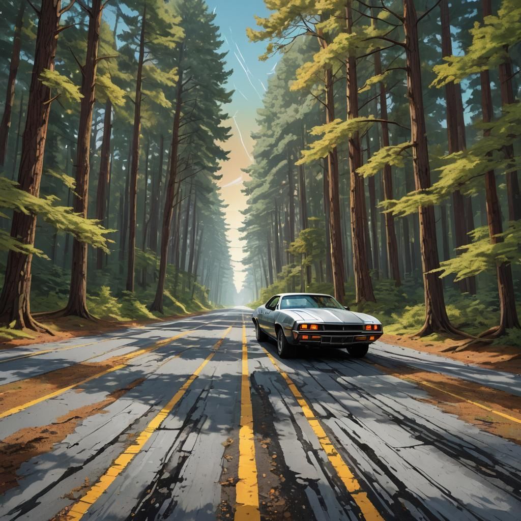 Stone on Forest Road with Chemtrails as Digital Art