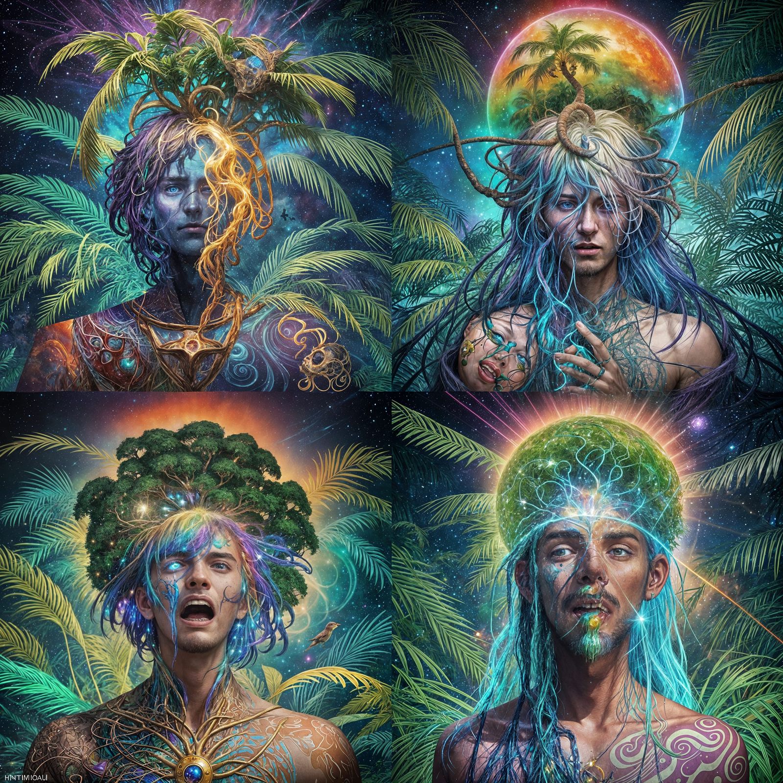 Surreal Palm Tree Agony in Cosmic Astral Art