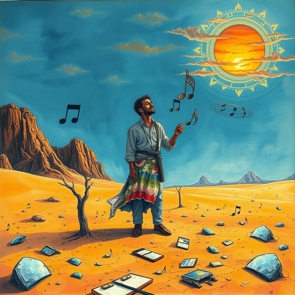 Surreal Desert Melody with Singing Choir at Sunset