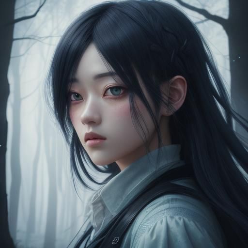 Eerie Anime Girl Portrait in Shonen Style