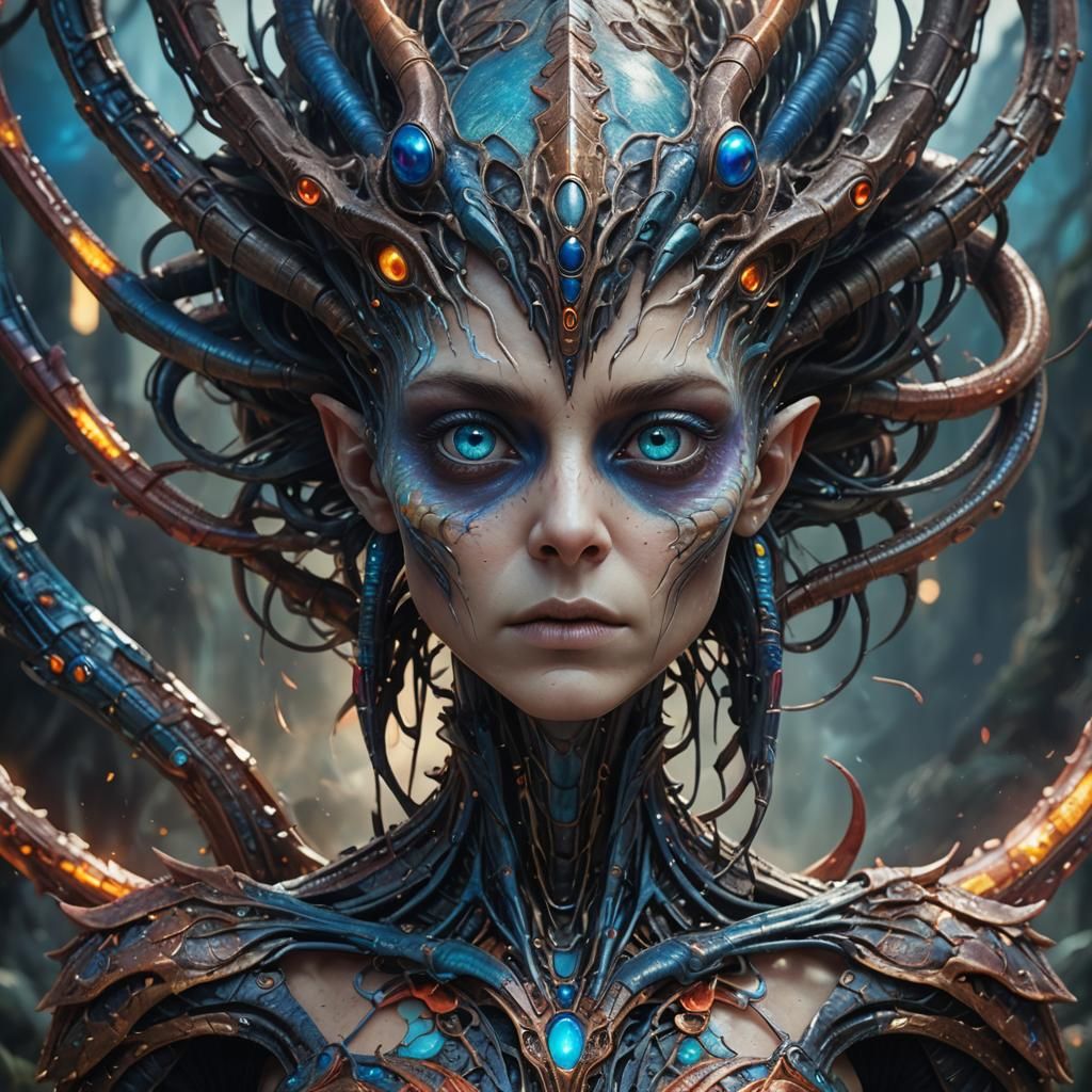 Alien with Blue Eyes and Multi-Colored Gills