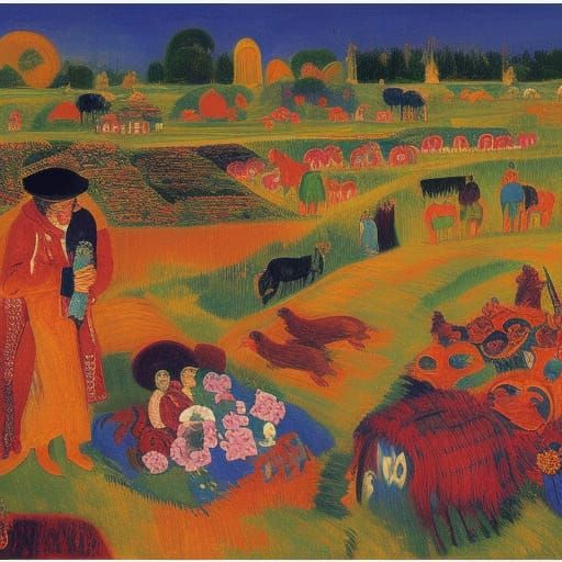 Vampire Selling Pigs: A Naive Art Market Scene