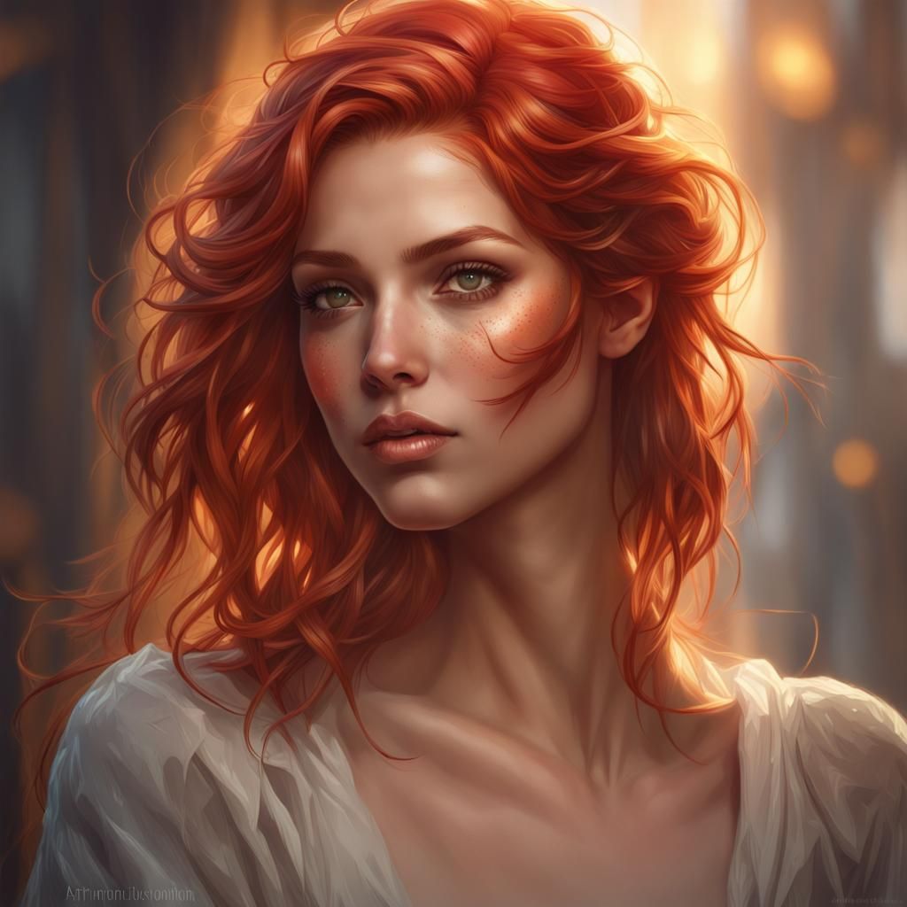 Red-Haired Woman with Glowing Skin: Hyperdetailed Portrait