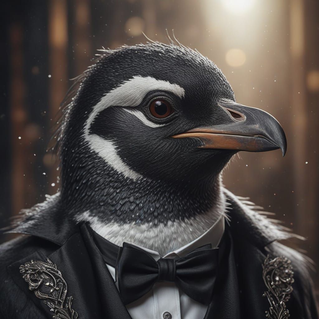 Hyper-Realistic Penguin Portrait in Digital Art Style