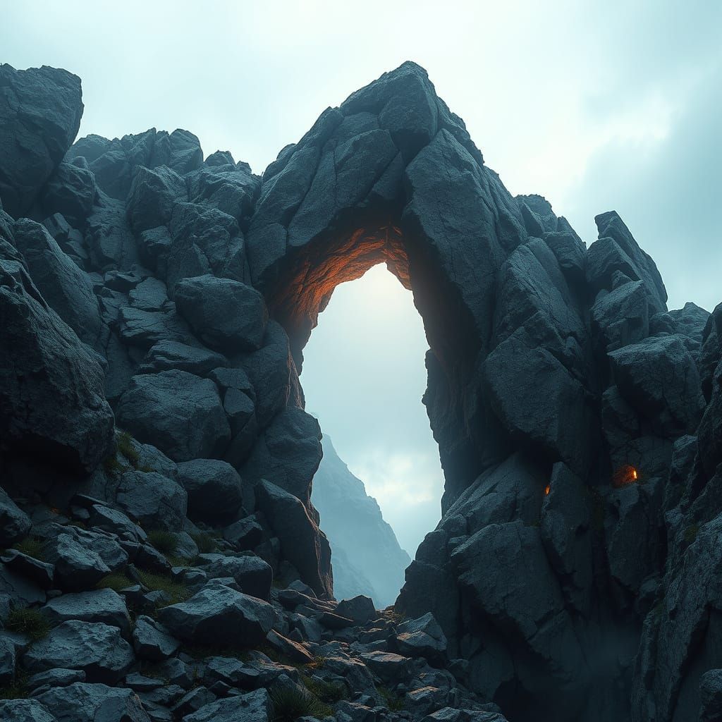 Mystical Rock Arch Between Two Kingdoms in a Dreamlike Lands...
