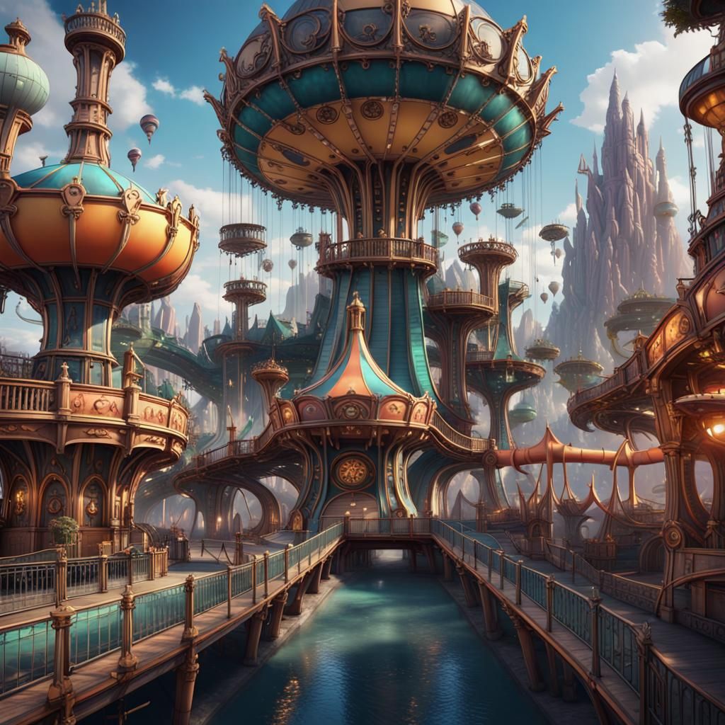 Futuristic Amusement Park: Detailed Fantasy Concept Art