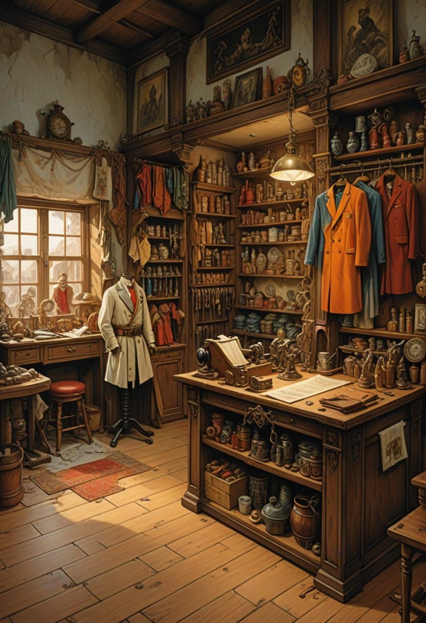 Cinematic Fantasy Tailor's Shop in Vibrant Colors