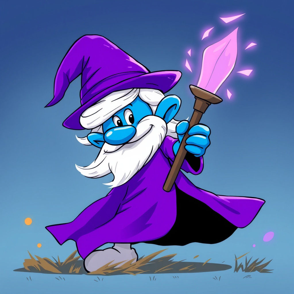Smurf as Purple Wizard in Anime Style