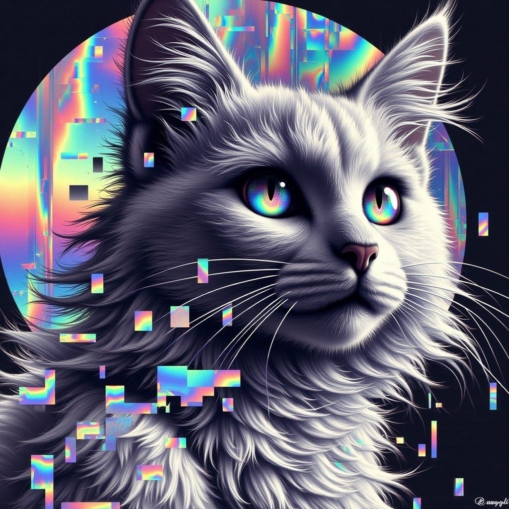 Futuristic Feline Close-Up in Vibrant Holographic Style