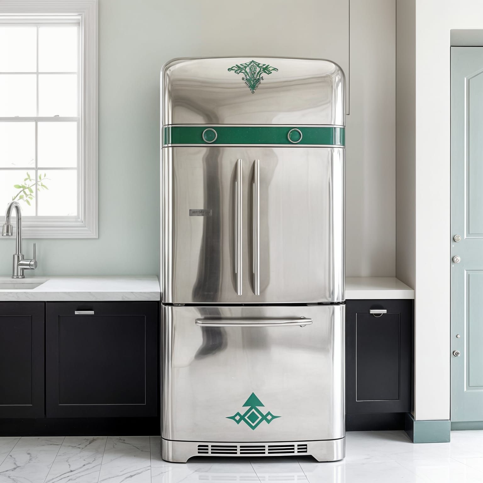 Art Deco Refrigerator in Silver and Enamel