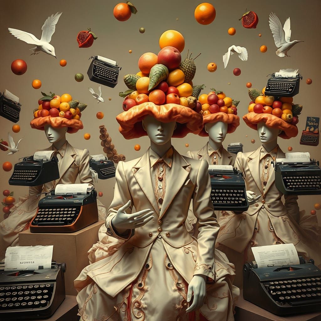 Surreal Mannequins with Flying Typewriters, Dadaist Collage