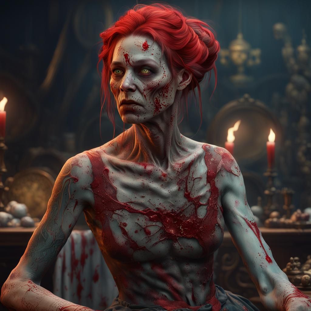 Hyperrealistic Zombie Cinderella in Dark Fantasy Style