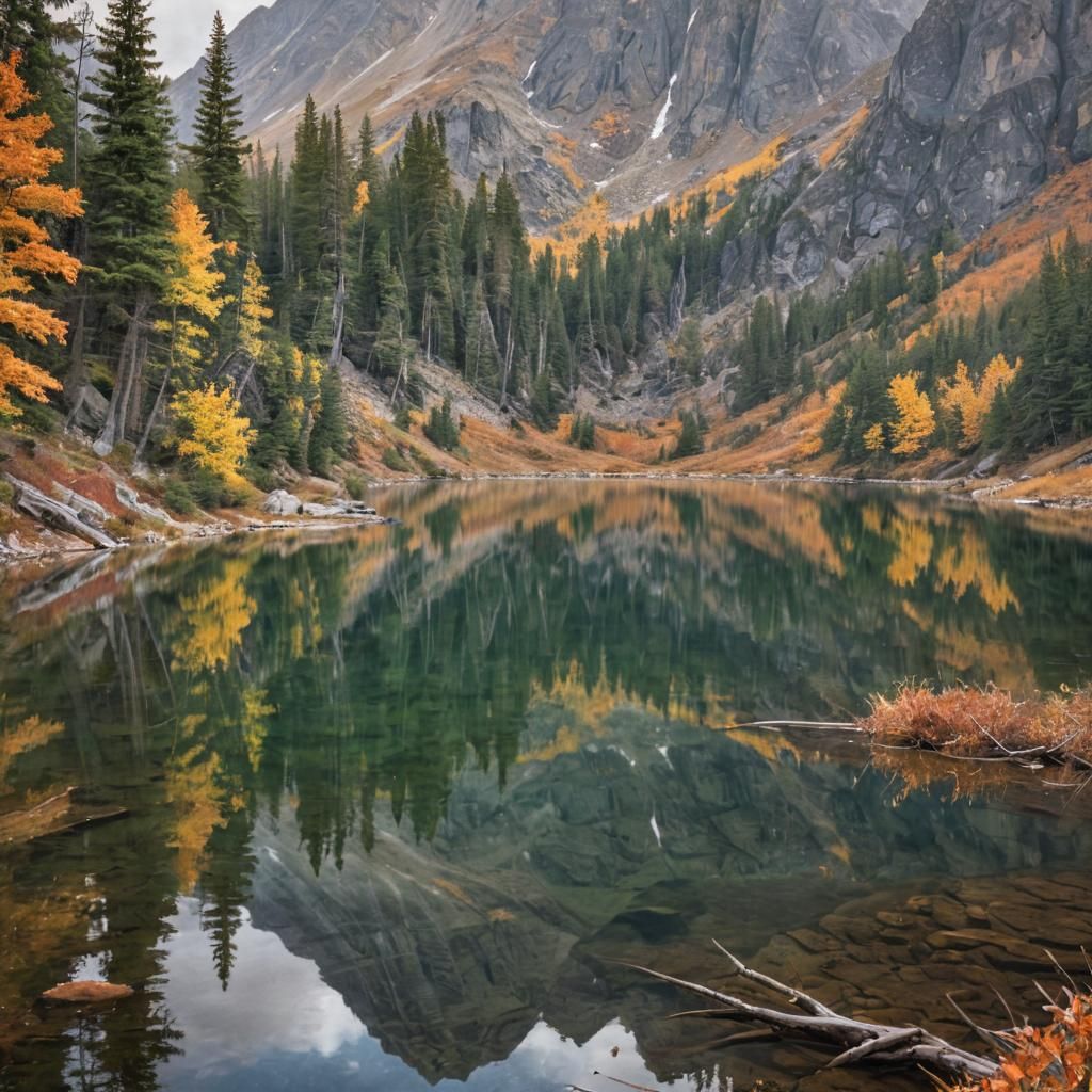 Majestic Mountain Lake Reflection in Autumn Landscape