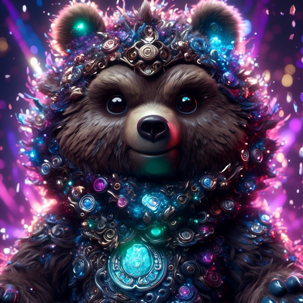 Holographic Grizzly Bear Samurai in 3D Illustration