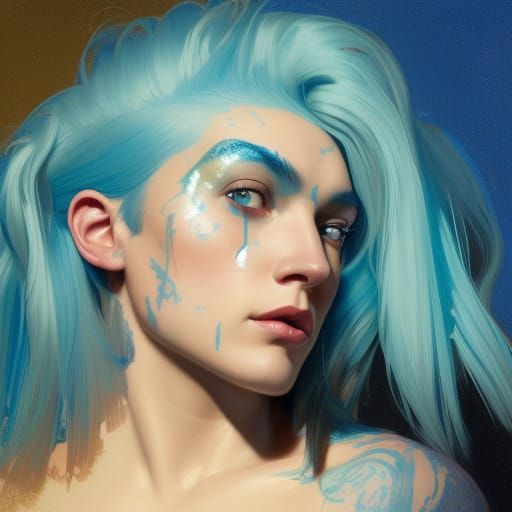 Blue-Haired Pop Singer: Hyperdetailed Portrait