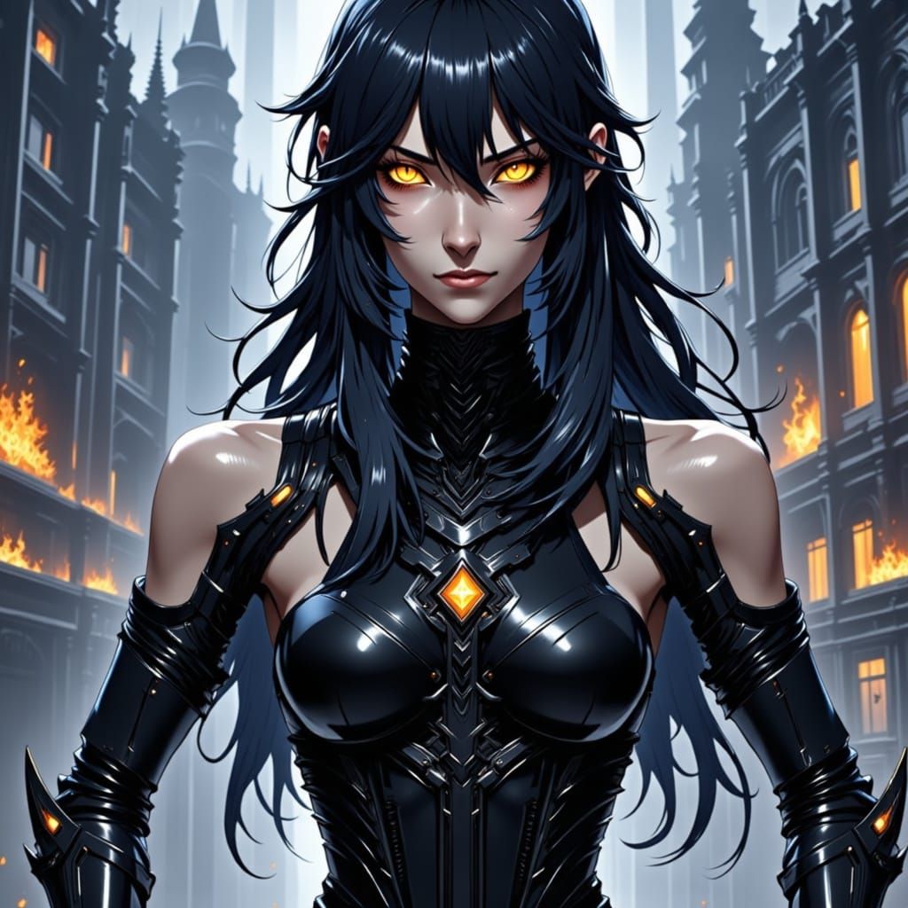 Cyborg Anime Goddess of Rainy Night City