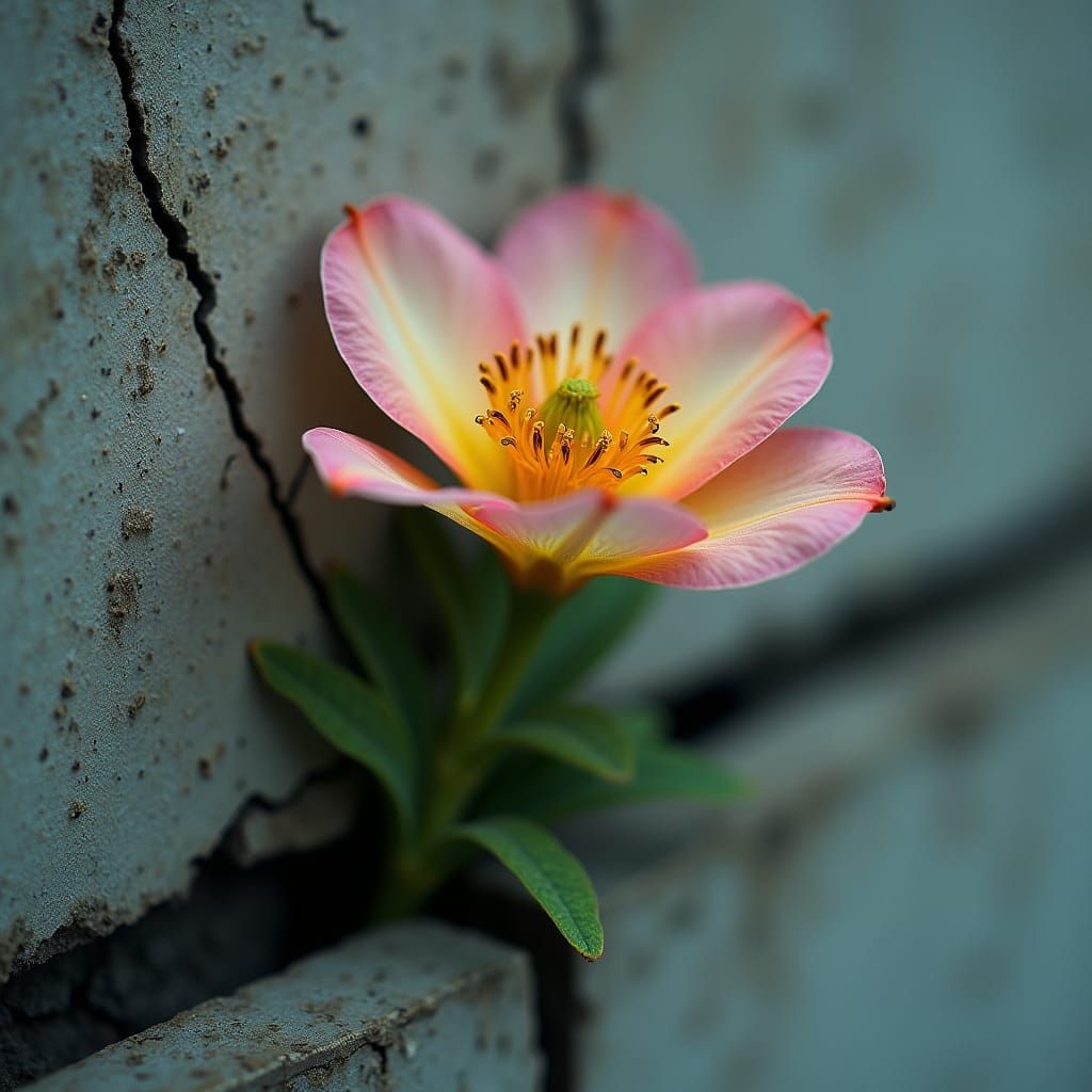 Resilient Flower Blooms Through Concrete Crack