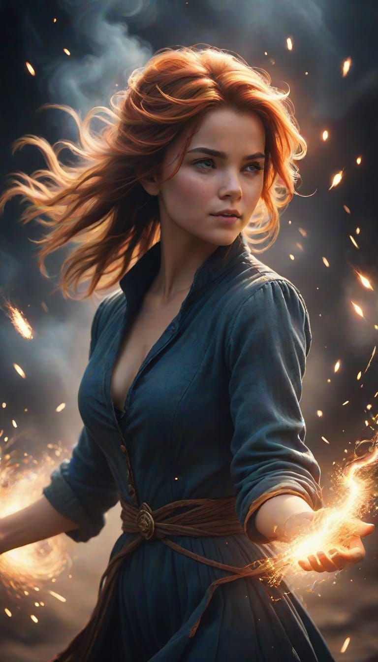 Mystical Woman with Glowing Sparks in Hands