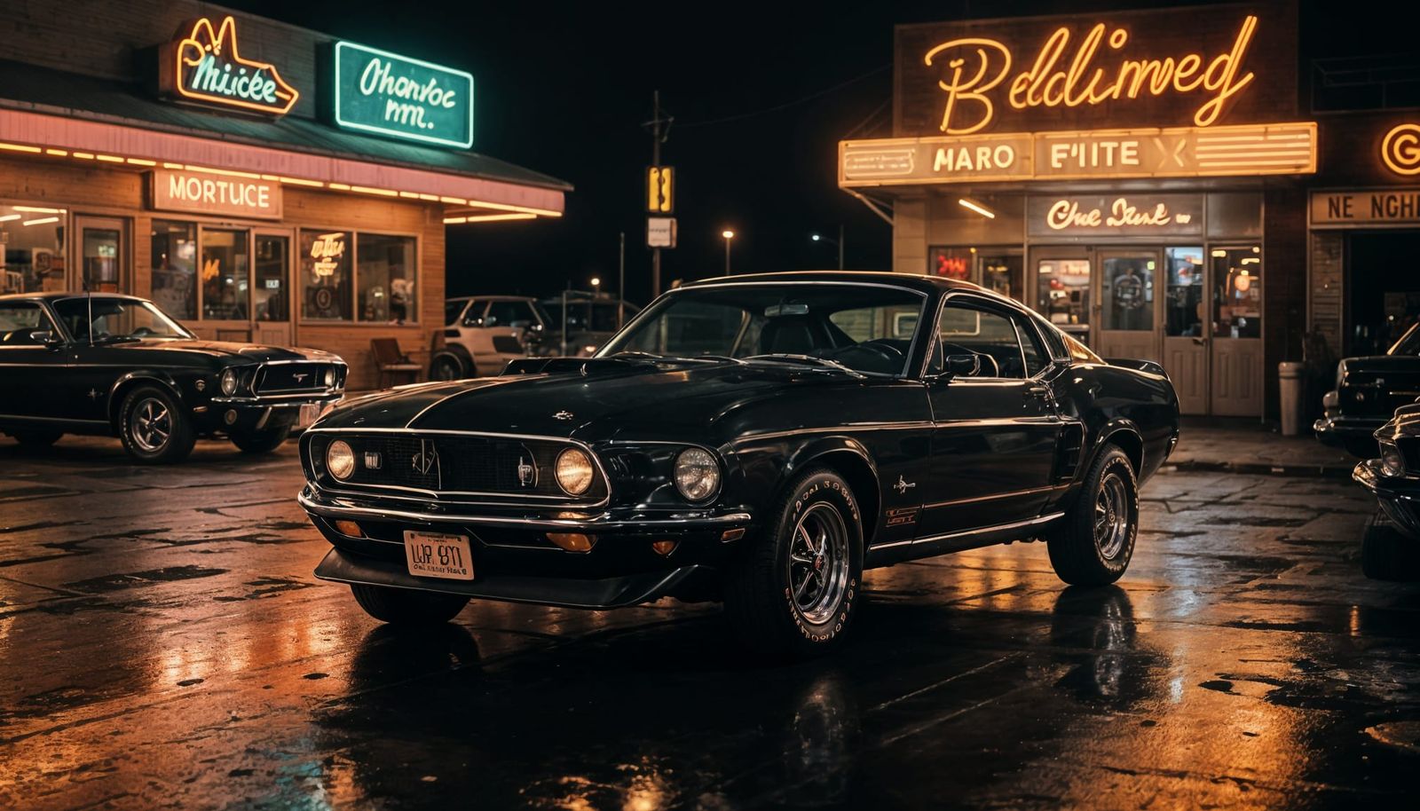 Gleaming 1969 Ford Mustang Mach 1 at Neon Diner