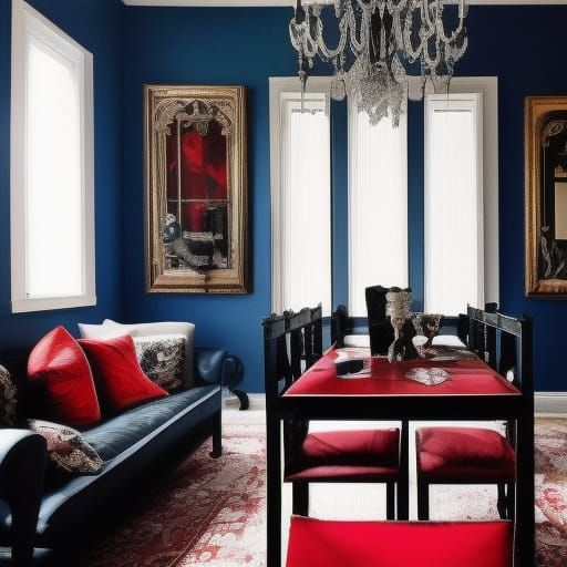 Melancholy gothic Edgar Allan Poe inspired penthouse with bl...