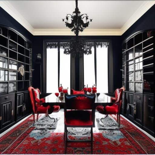 Melancholy gothic Edgar Allan Poe inspired penthouse with bl...