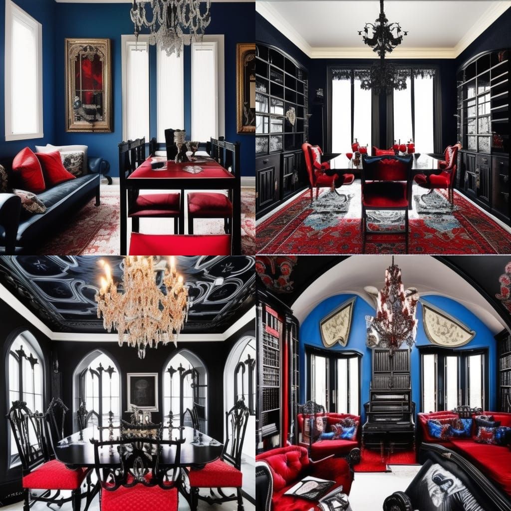 Melancholy gothic Edgar Allan Poe inspired penthouse with bl...