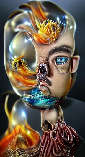 Surreal 3D Blown Glass Sculpture in 8K