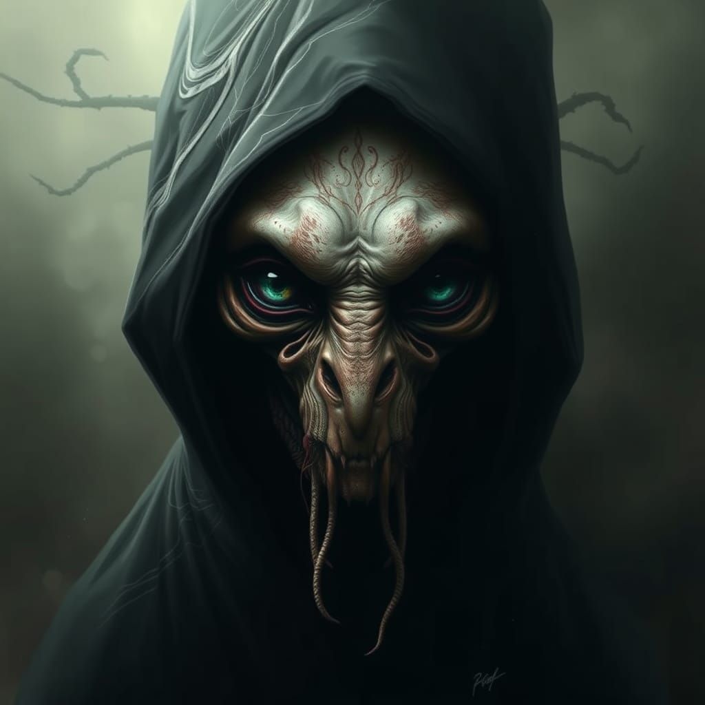 Cryptic Portrait of Loab in Biomechanical Horror Style