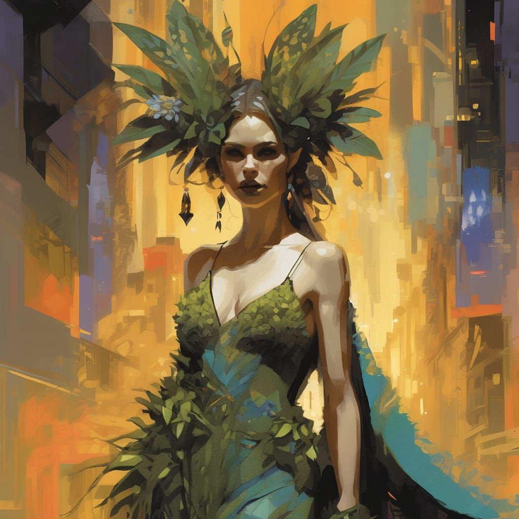 Surreal Fashion Model Walks Runway in Dark Floral Skin