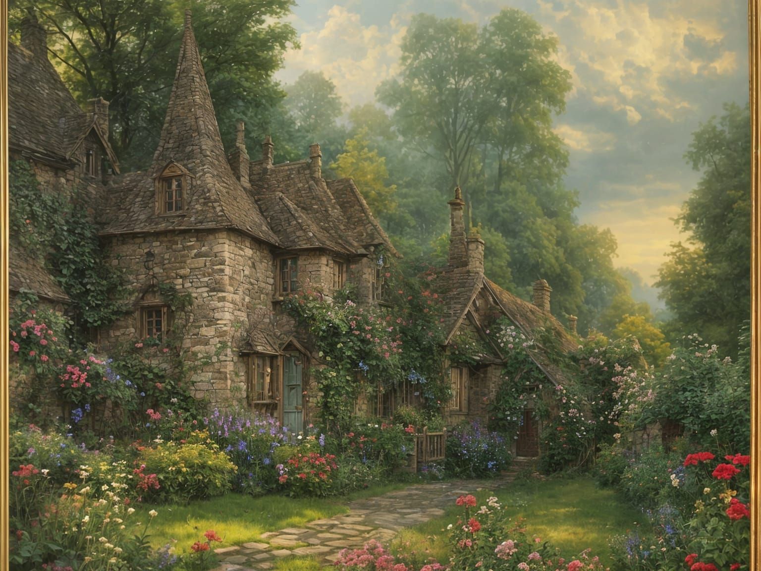 Whimsical Stone Cottage in Enchanted Garden