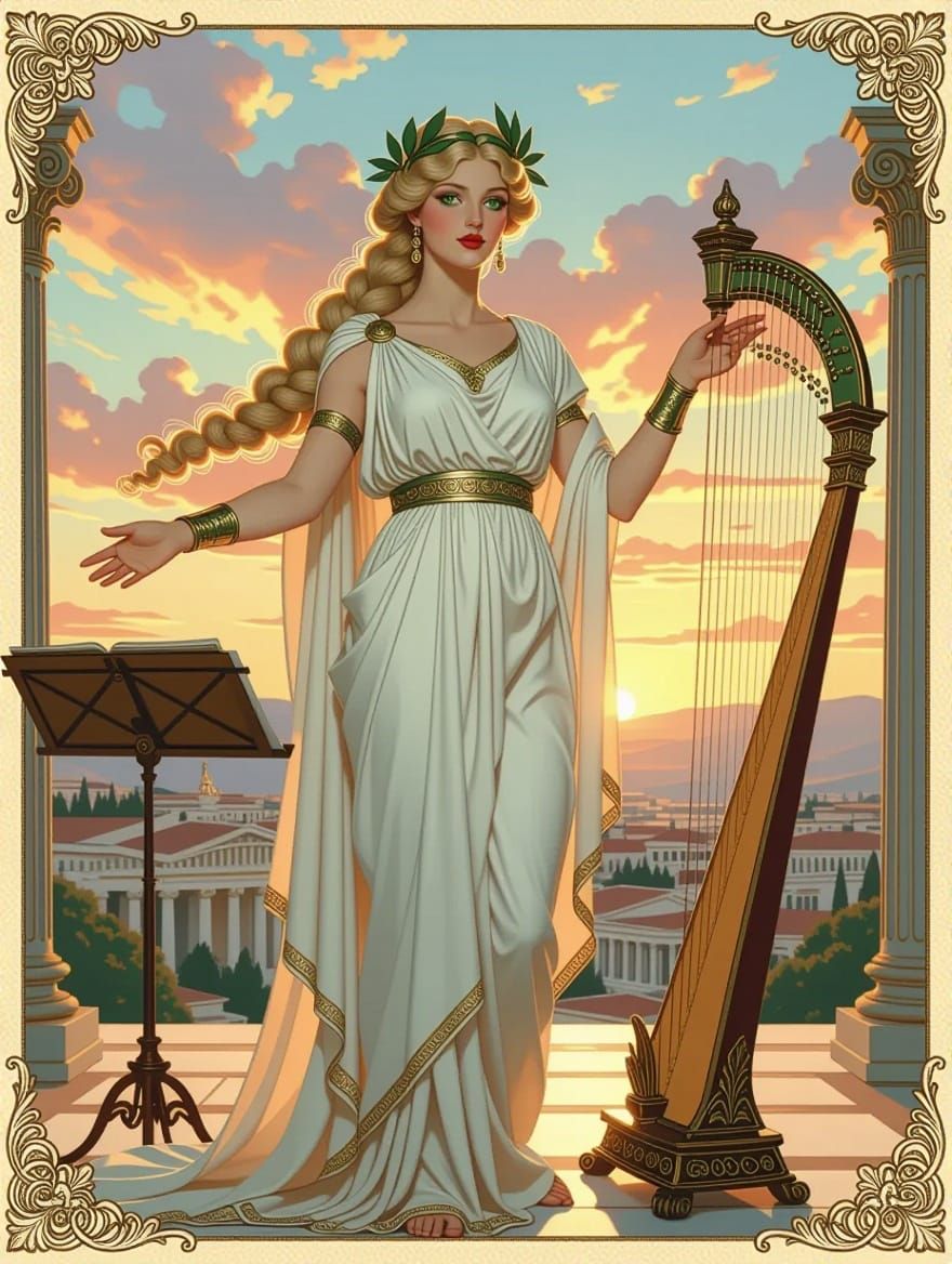 Euterpe, Muse of Music, in Art Nouveau Style