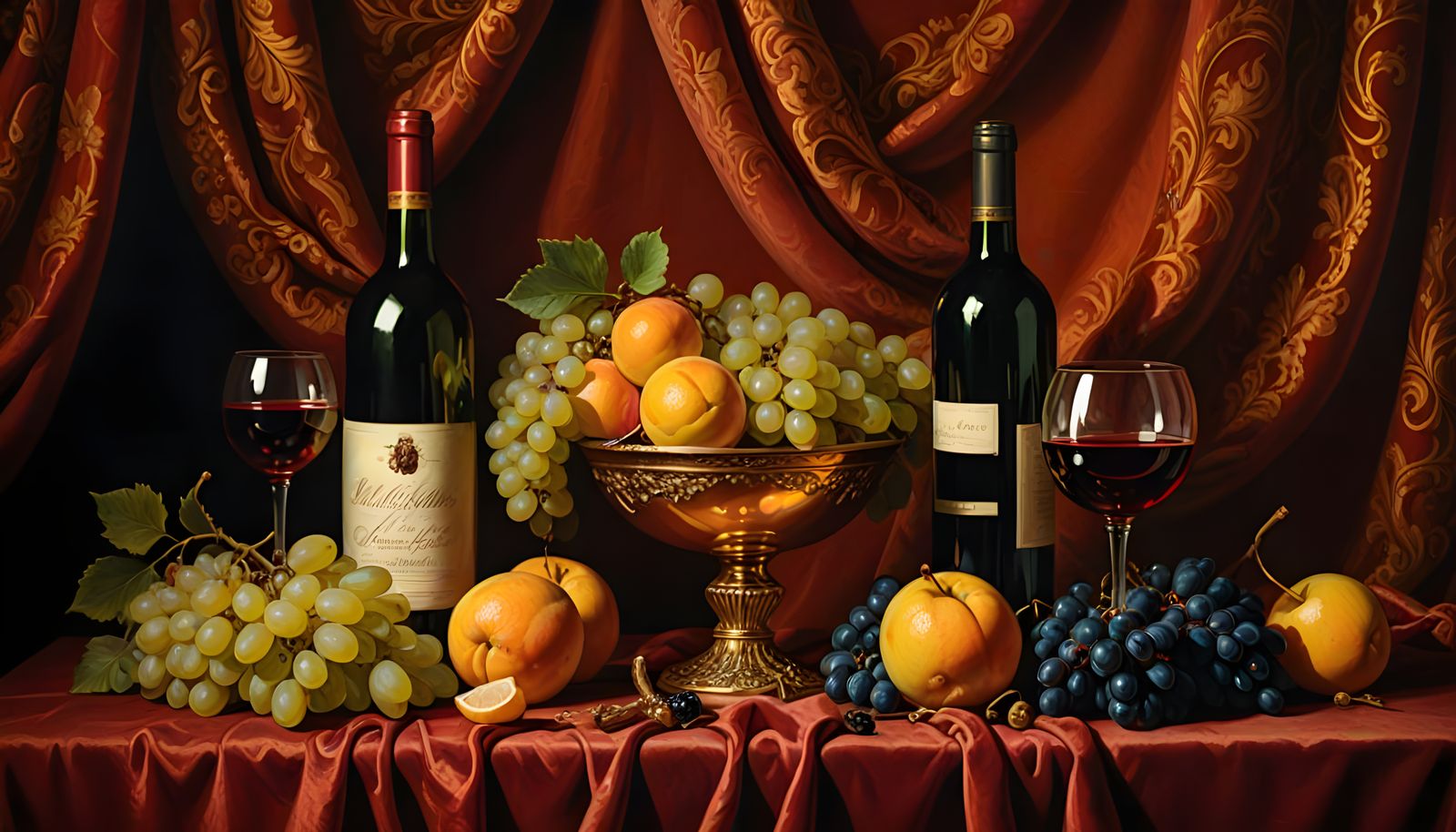 Classic Still Life with Fruit and Wine