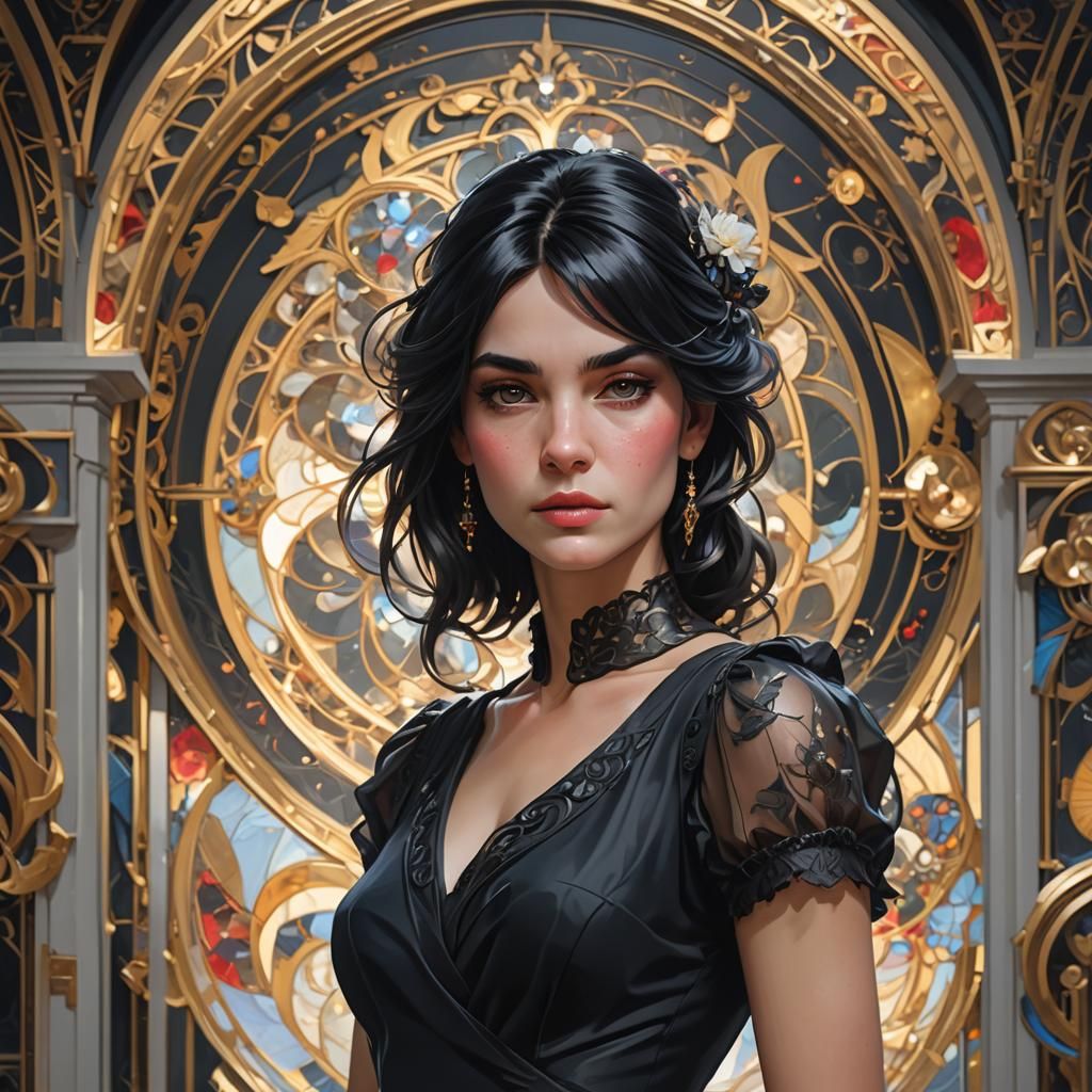 Detailed Portrait of a Woman in Black Dress